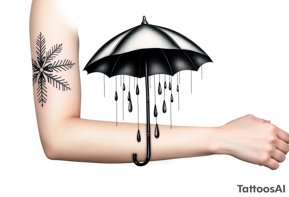 A snowflake melting and turning into rain drops and the rain drops cascading over and umbrella tattoo idea