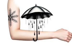 A snowflake melting and turning into rain drops and the rain drops cascading over and umbrella tattoo idea