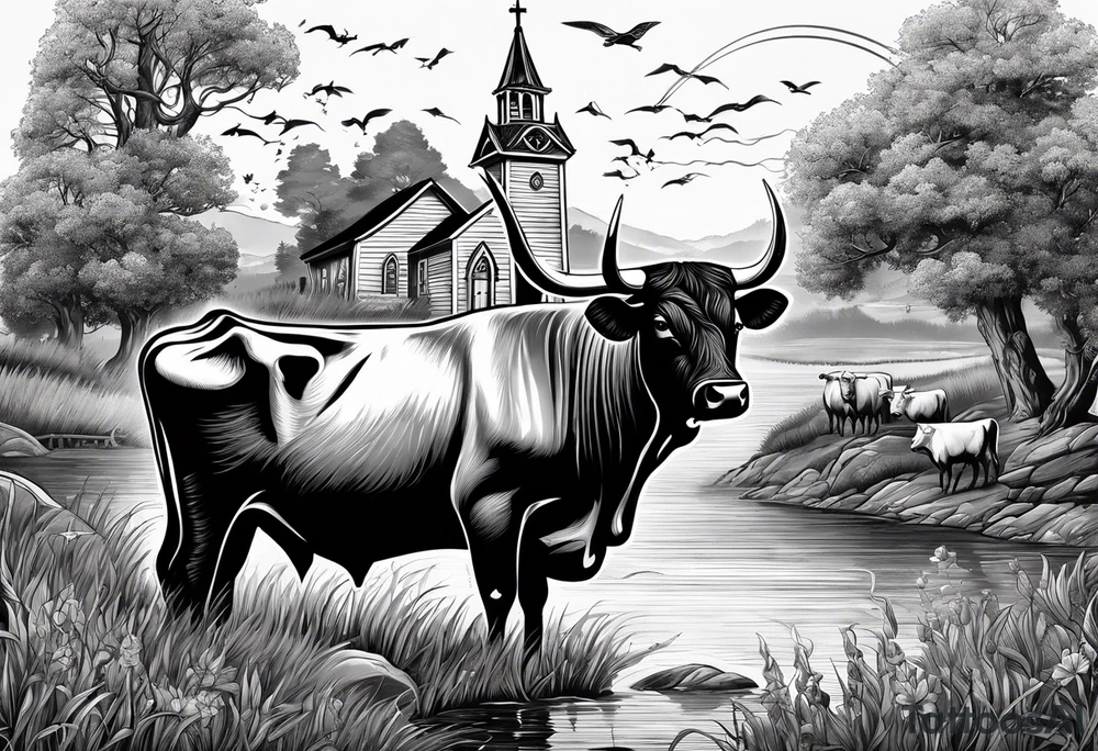 hunting and cows and bulls and fishing and love and church. tattoo idea
