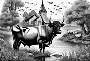 hunting and cows and bulls and fishing and love and church. tattoo idea