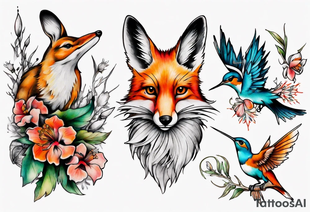 fuchs und kolibri tattoo idea