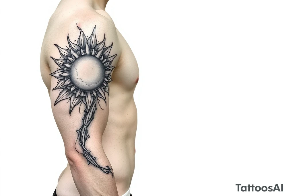 Left arm sleeve. I already have a sun on my deltoid made out of stone. Add theme from the movie never ending story. tattoo idea