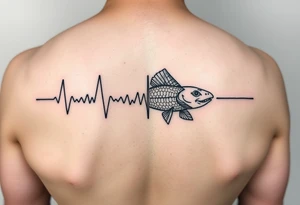 Design tattoo that goes from electrocardiogram life line to simple eagleray (fish) and back to electrocardiogram life line tattoo idea