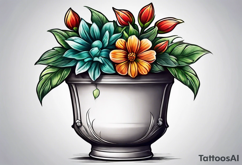 a small flowerpot with a flower that is getting ready to bloom tattoo idea