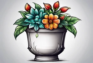 a small flowerpot with a flower that is getting ready to bloom tattoo idea