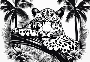 jaguar laying on palm tree tattoo idea