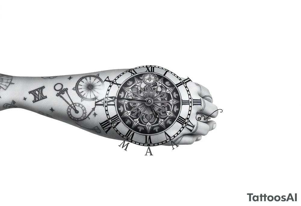 vintage roman numerals within ornate clockwork mechanism tattoo idea