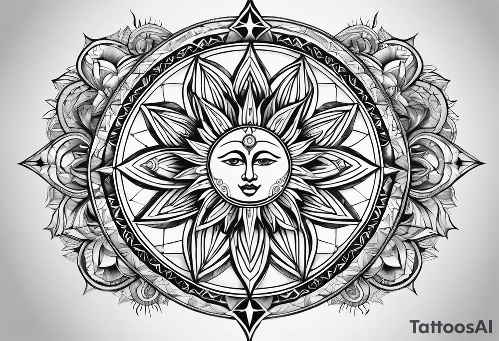 sun and moon line sacred geometry tattoo idea