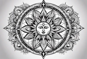 sun and moon line sacred geometry tattoo idea