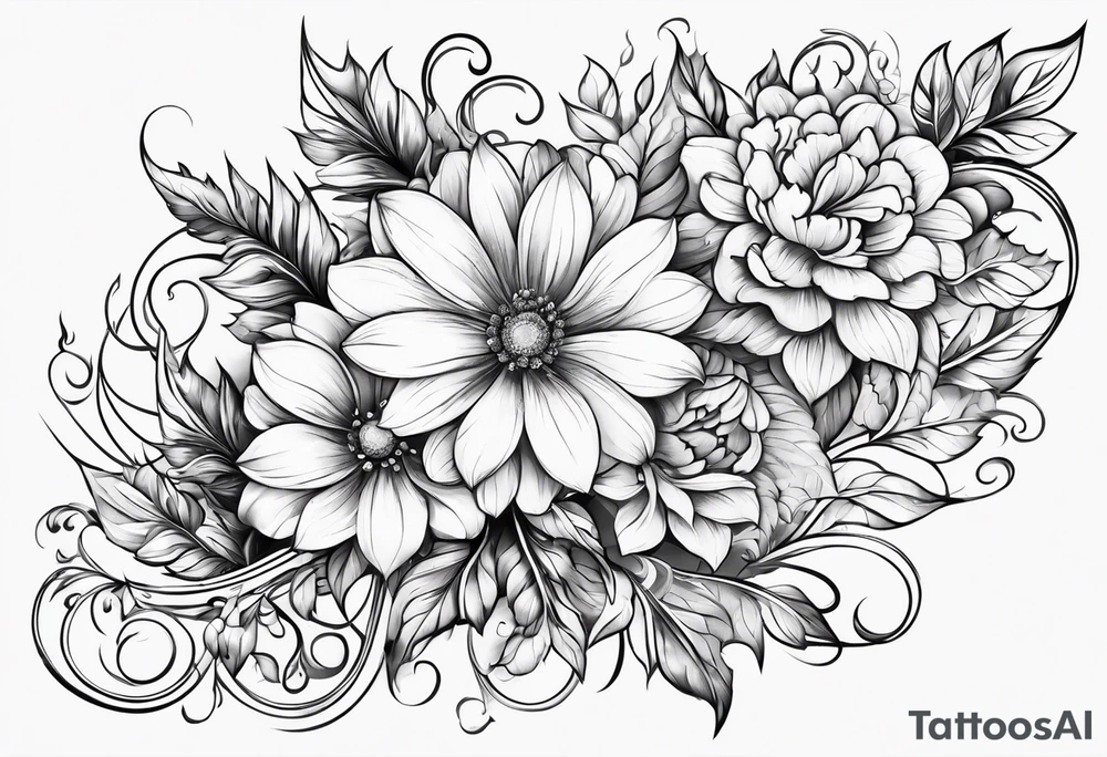 Curved floral leaves; s-shape tattoo idea