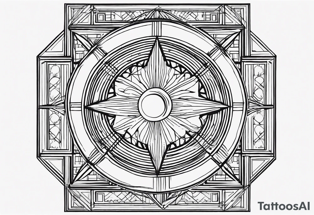 A circle.  Inside the circle a square with the 4 points touching the circle.  In the square have lines from the four corners and lines from side to side    All symmetrical.   The center of the square
An eye tattoo idea