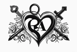 heart shaped antique key with the two teeth being the alphabetical letter RA tattoo idea