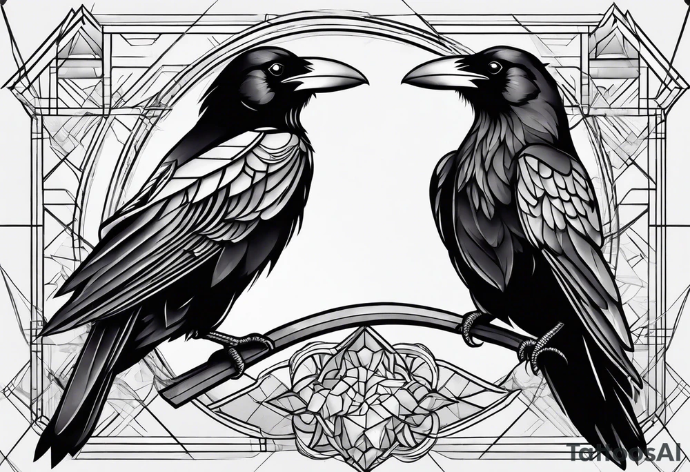 Ravens with geometric background tattoo idea