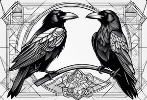 Ravens with geometric background tattoo idea