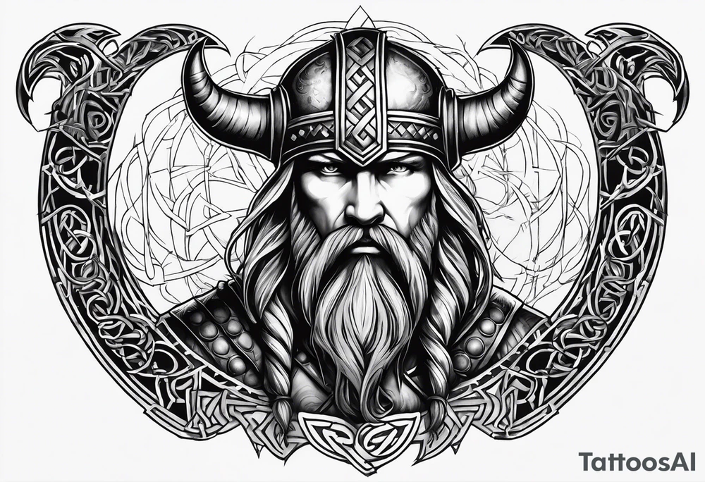 Make a viking shest tattoo dat cover the howl chest use symbol the triple horns and the symbol web of wyrd tattoo idea