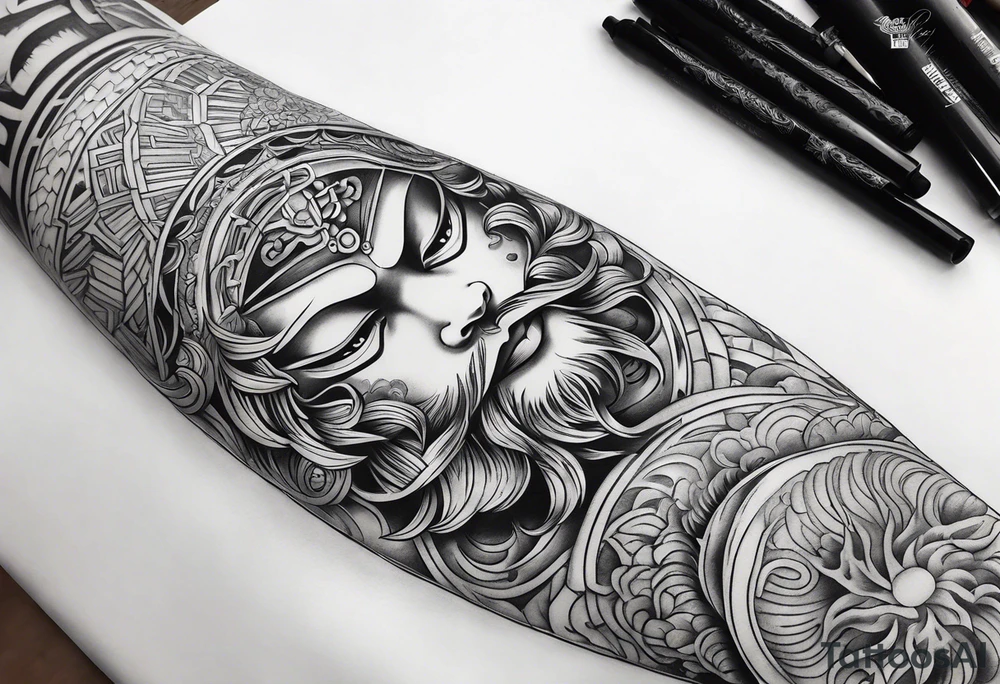 Japanese forearm sleeve stencil tattoo idea