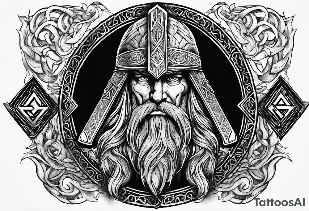Valhalla sword round axe Valknut steps fire chains tattoo idea Valhalla sword round axe Valknut steps fire chains tattoo idea
