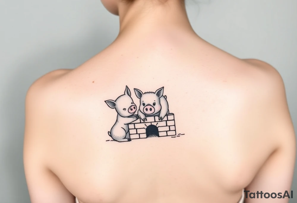 Three little pigs nursery rhyme hiding in a brick house tattoo idea