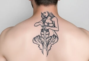 Beautiful female water bearer pouring an urn of water that flows into the Colorado mountain range tattoo idea