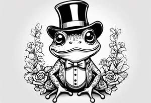 Cute Frog standing upright  in a top hat holding flowers to go on a date tattoo idea