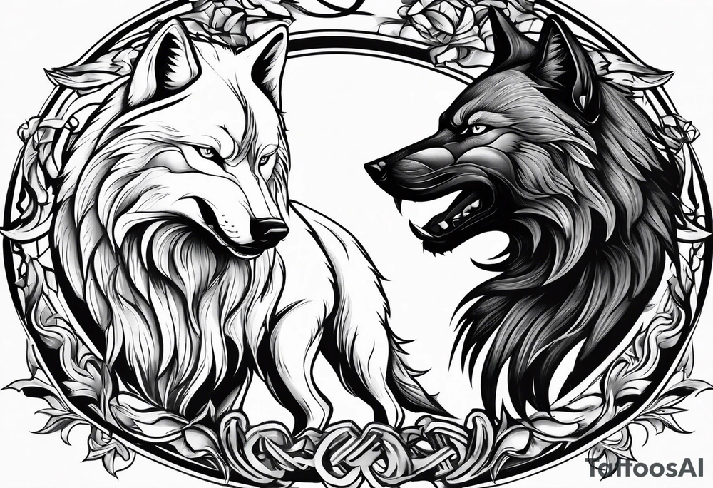 White wolf fighting Black wolf tattoo idea
