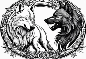 White wolf fighting Black wolf tattoo idea