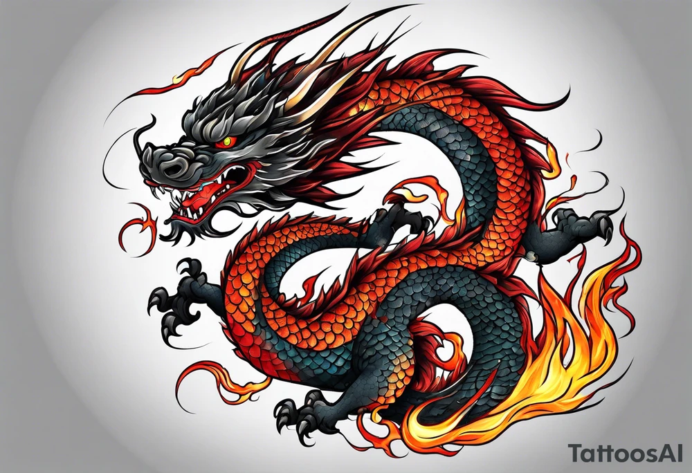japanese dragon with flames and red highlights tattoo idea