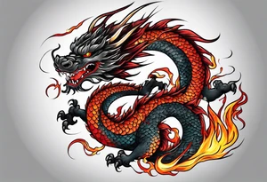 japanese dragon with flames and red highlights tattoo idea