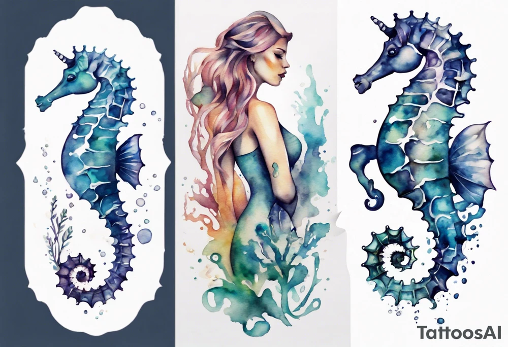 a beautiful seahorse woman hybrid tattoo idea