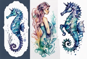 a beautiful seahorse woman hybrid tattoo idea