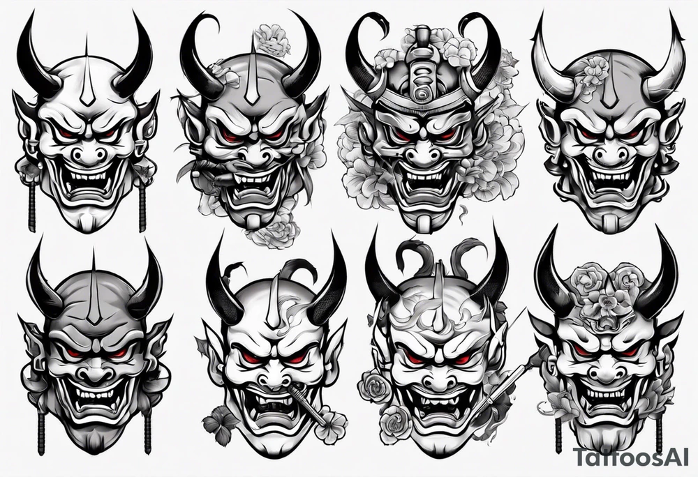 Oni mask with sword tattoo idea