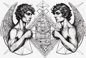 Two angels as brothers portrayed as geometric code tattoo idea