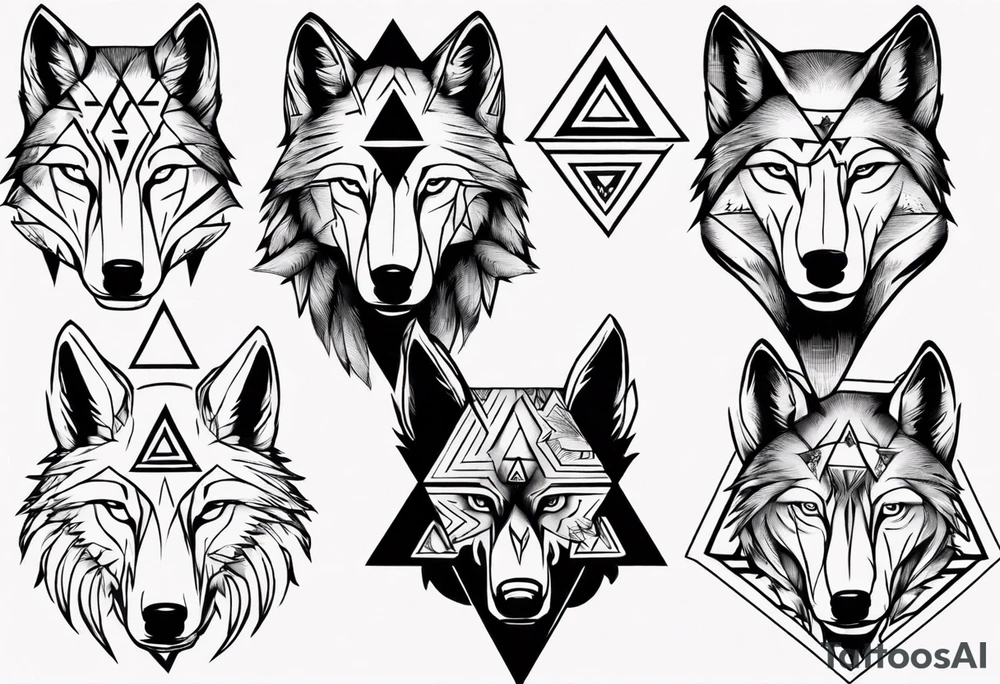 wolf head with triangle on forehead tattoo idea