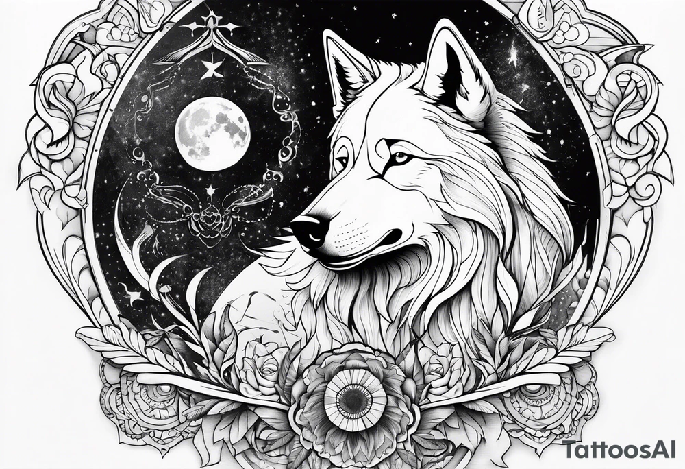 Half wolf half angel tattoo idea