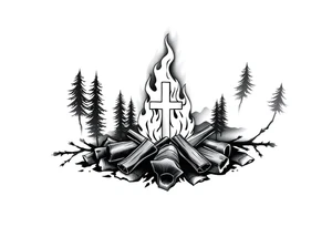 Campfire with cross hidden well in the flames include the great outdoors and night sky make sure cross doesn't look like it is on fire tattoo idea