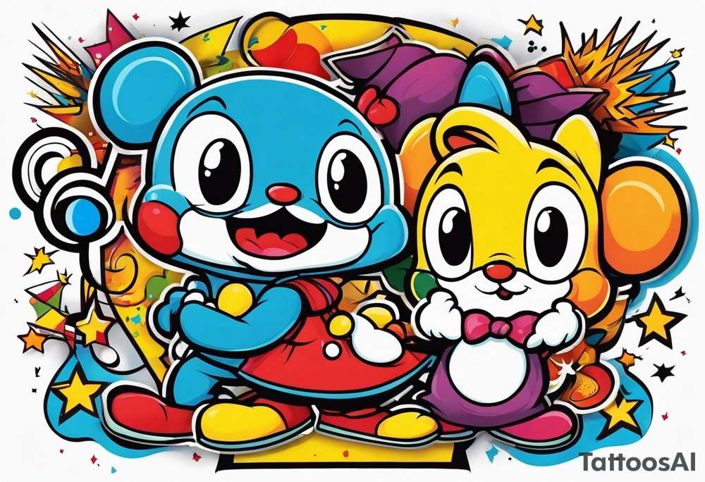 1990s retro cartoon characters tattoo idea