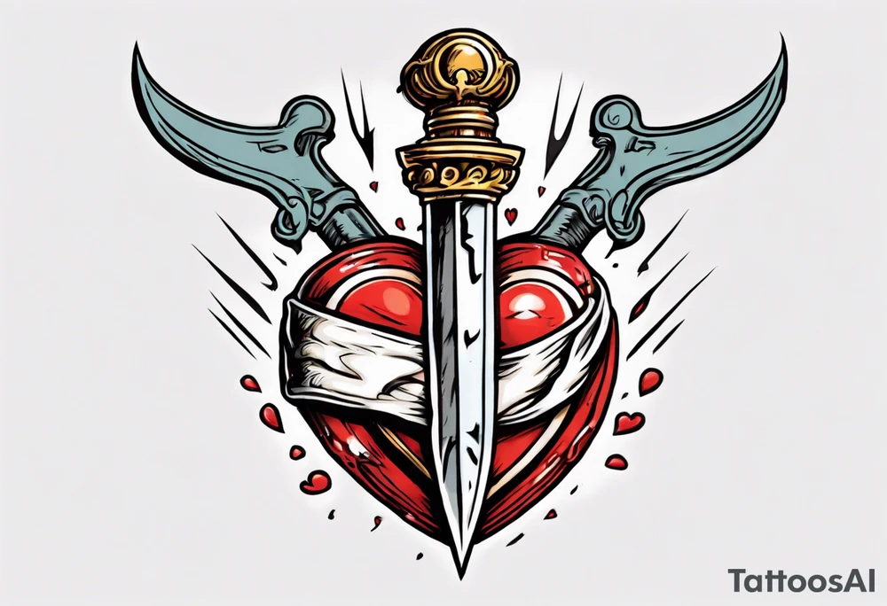 One sketch of a dagger entering the heart tattoo idea