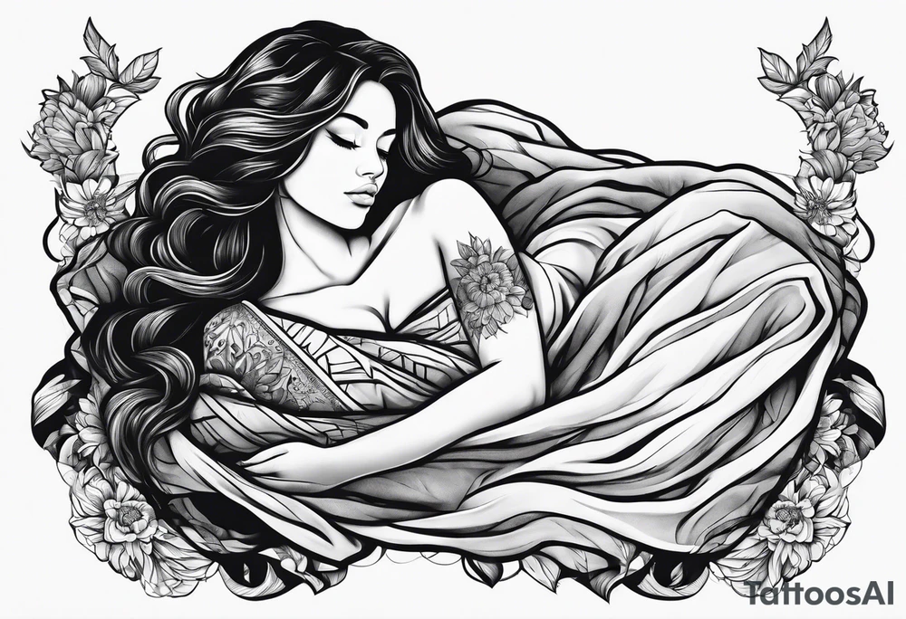 full body girl sleeping in blanket tattoo idea