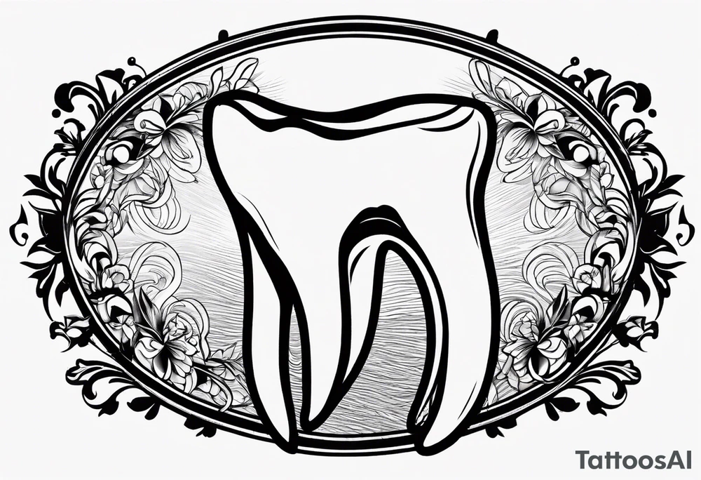 a simple outline of a tooth, seen from the front, white and shiny, logo-like tattoo idea
