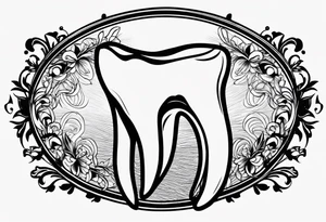 a simple outline of a tooth, seen from the front, white and shiny, logo-like tattoo idea