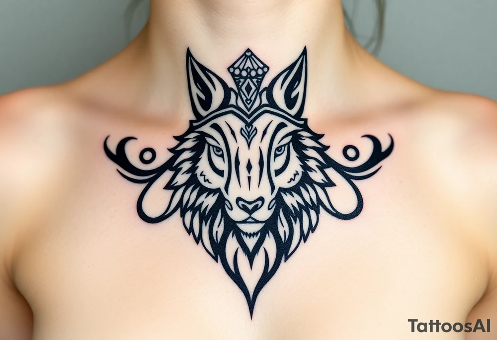 Wolf wearing a sheep like a costume with the sheep's head shapes to a hat tattoo idea