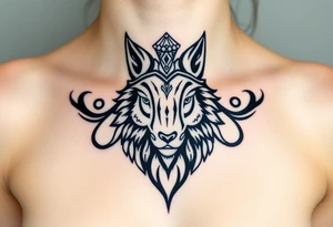 Wolf wearing a sheep like a costume with the sheep's head shapes to a hat tattoo idea
