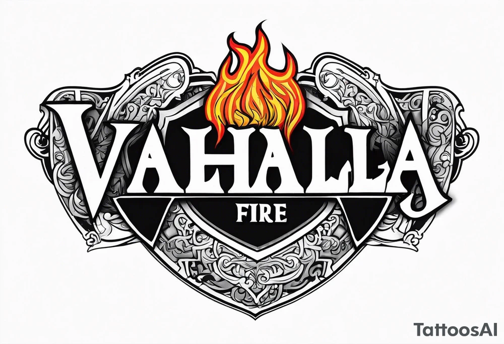 Valhalla on  fire shield sword tattoo idea