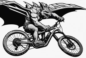 gargoyle riding a full suspension mountain bike with a shadow no background with wings tattoo idea