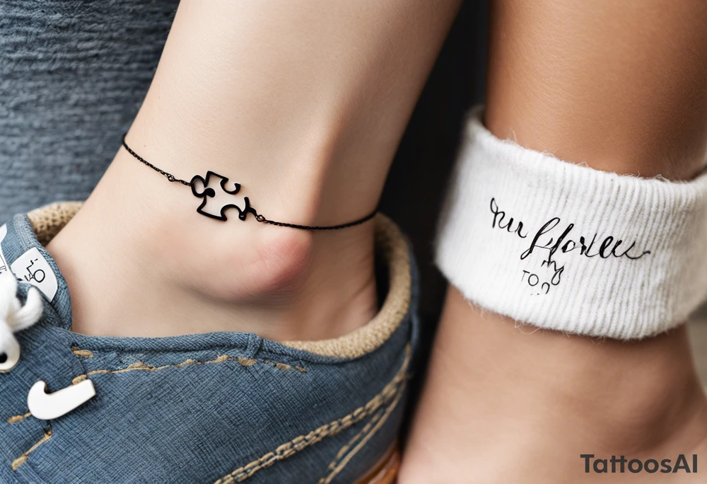 Puzzle Piece: A fine, clean outline with no shading, keeping the design light and elegant. Two pieces connected. 
Handwritten Text: inside the puzzle piece, your sister’s words “to my favorite sister,” carefully preserving the integrity of her handwriting.
This will create a balanced, meaningful design that's simple yet full of emotion—perfect for a small ankle tattoo. tattoo idea