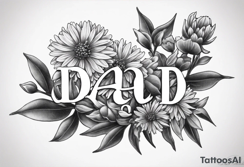Aster flowers - sea rocket flowers with a cardinal around the words Dad tattoo idea