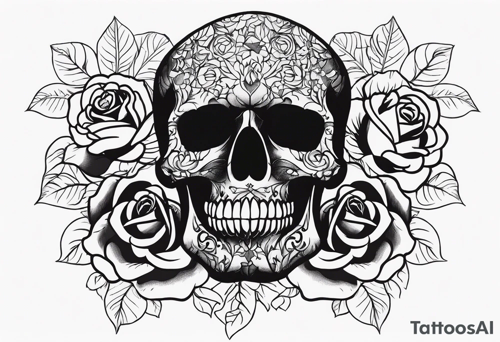 Black skull with rose tattoo idea