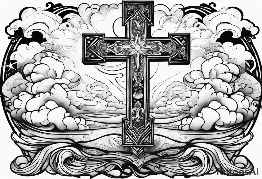 cross with clouds tattoo idea