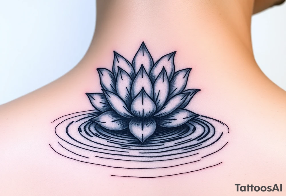 serene lotus flower emerging from sacred waters with ripples tattoo idea