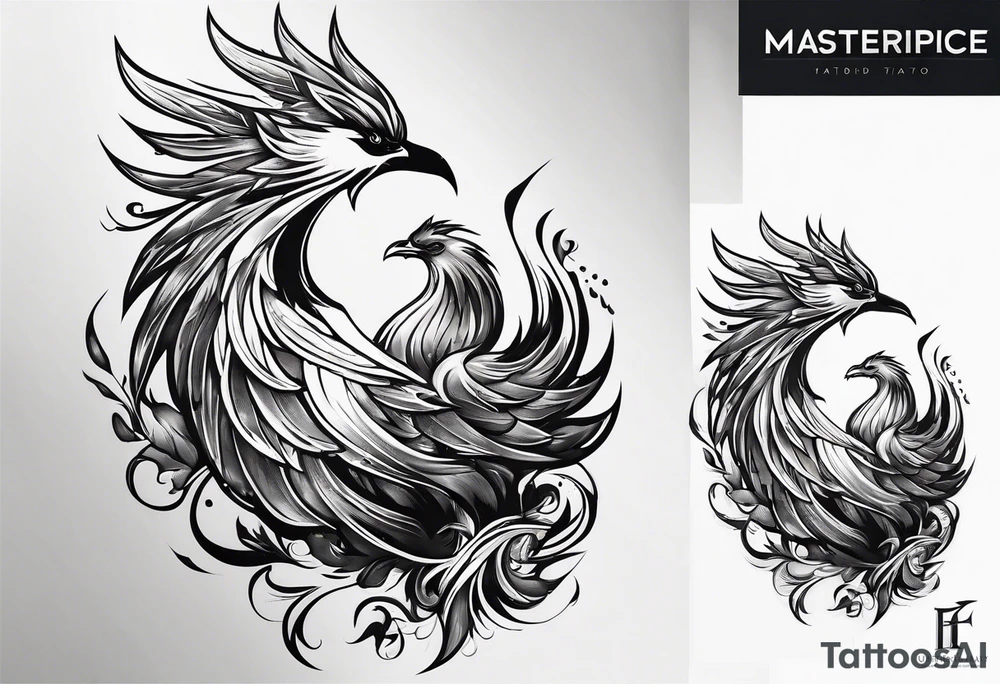 Phoenix riding from ashes side profile tattoo idea